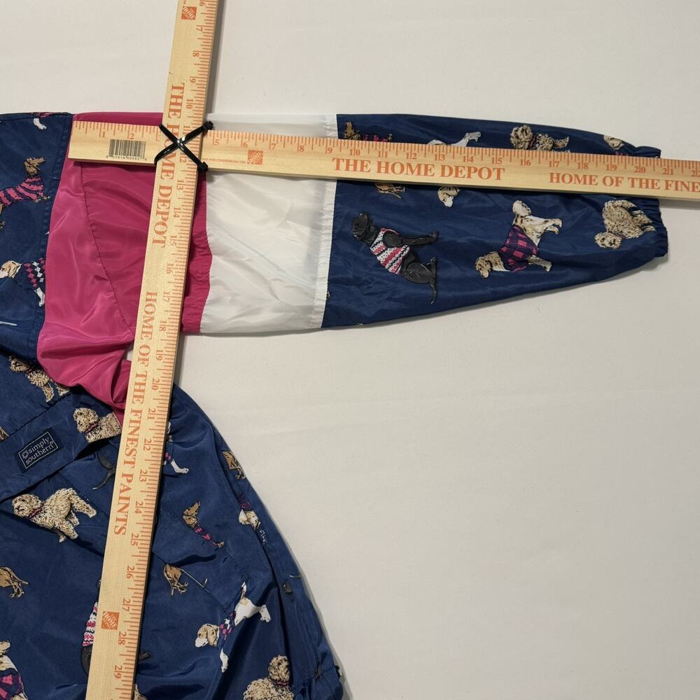 Simply Southern Women's Large Blue Dog Print Anorak Jacket Hood Zip Snap Pockets - Picture 5 of 16